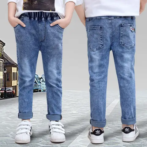 Boys Jeans Autumn and Winter New One-piece Velvet