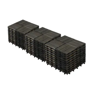 Acacia Wood Interlocking Deck Tiles Checker Pattern, 30 PCS 12inch X 12inch Dark Brown Square Acacia Hardwood Outdoor Flooring For Patio, Bancony, Pool Side