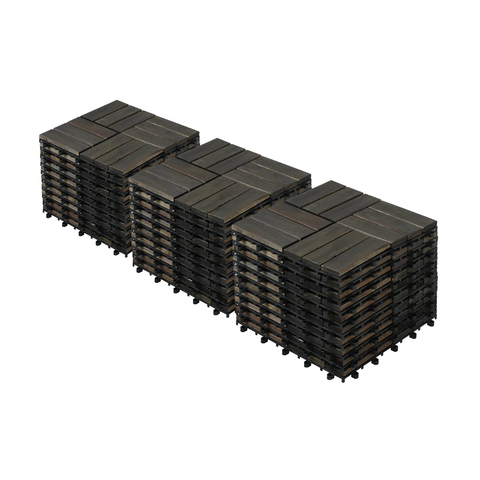 Acacia Wood Interlocking Deck Tiles Checker Pattern