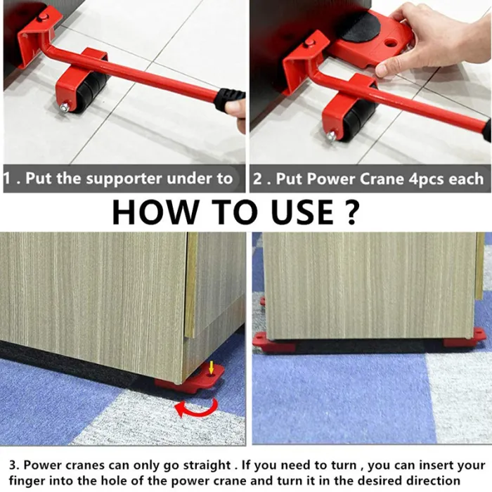 Furniture Lifter and Mover Set, Pry Bar with 4 Sliders for Heavy Furniture and Appliances - detail photo 3