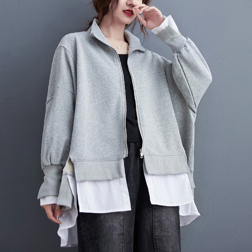 Fake Two Piece Stitching Solid Color Coat Female Fat Sister Fashione