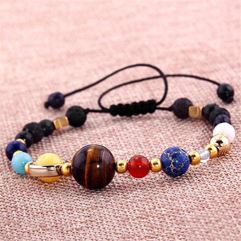Eight Planets Alloy Bracelet, Natural Stone Bead Bracelet Women Solar System Bracelet Universe Galaxy The Eight Planets Guardian Star Natural Stone Beads Bracelet Bangle Gifts For Girls - Jewelry & Watches