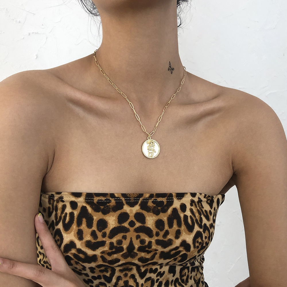 Simple Round Card Necklace Geometric Animal Diamond Cross Chain