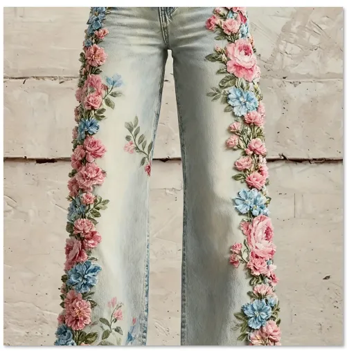 Elegant Floral Pattern Women's Trousers - Pink