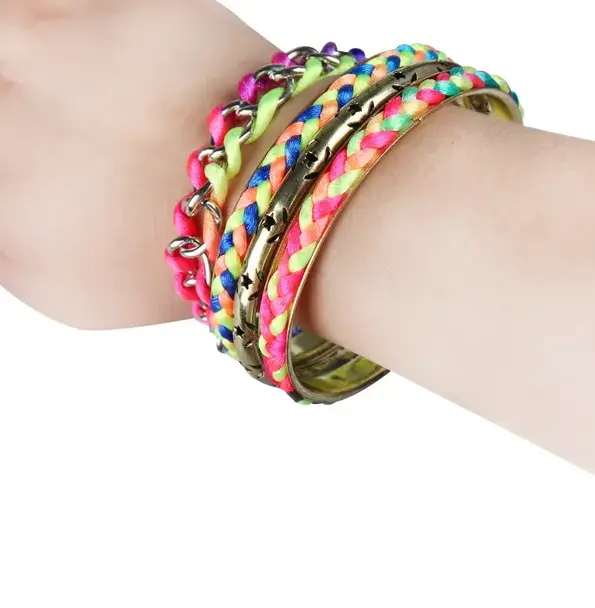 4Pcs Colorful Woven Burnished Gold Bracelets Set