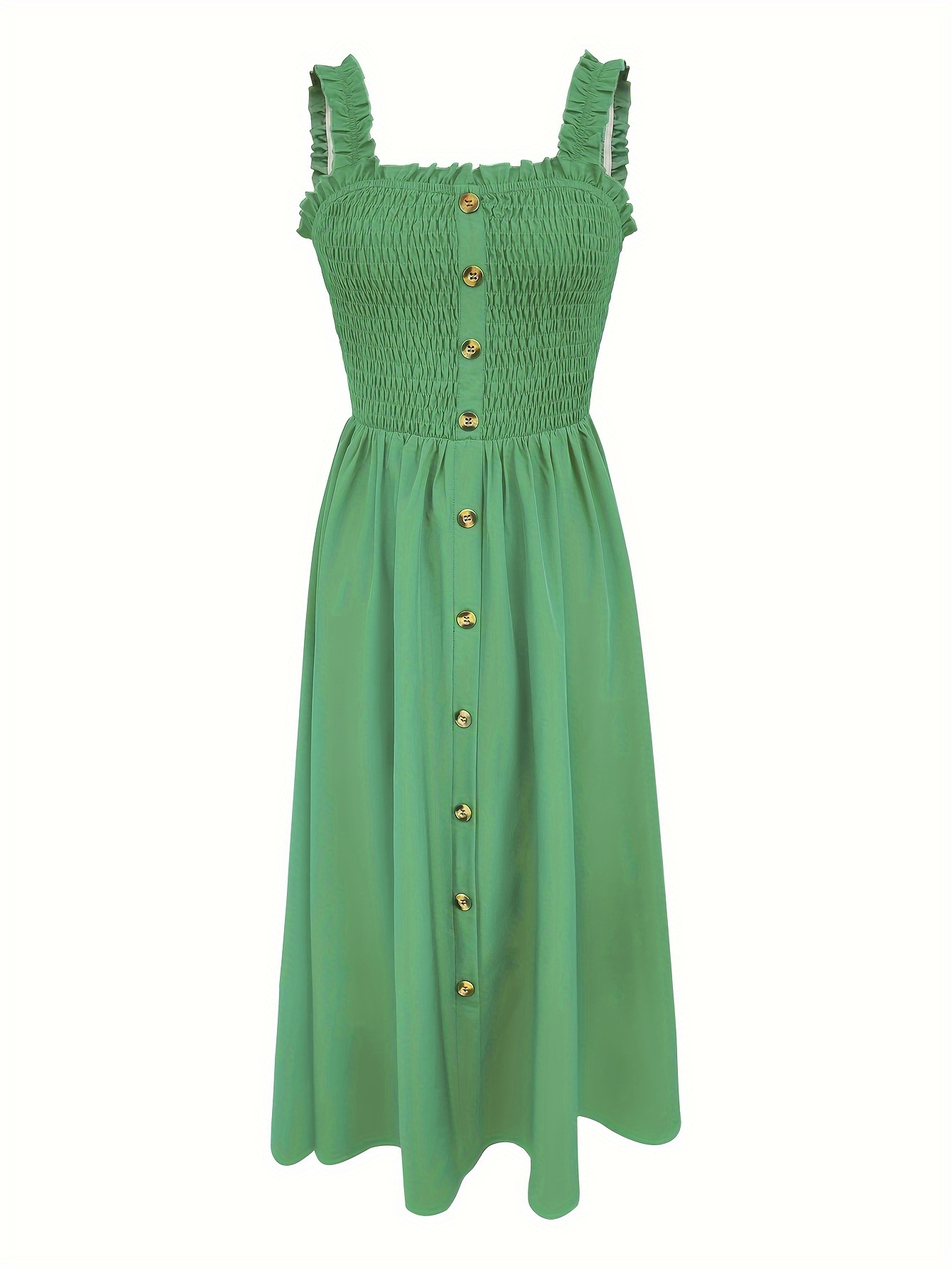 Stunning Shirred A-Line Maxi Dress - Elegant Square Neck, Sleeveless, Cami Style, Flattering Fit, Perfect For Spring & Summer, Women's Clothing, Versatile And Chic