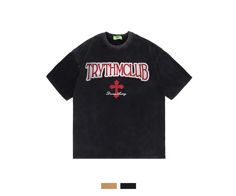 Dark Distressed Washed Short-sleeved T-shirt For Men And Women