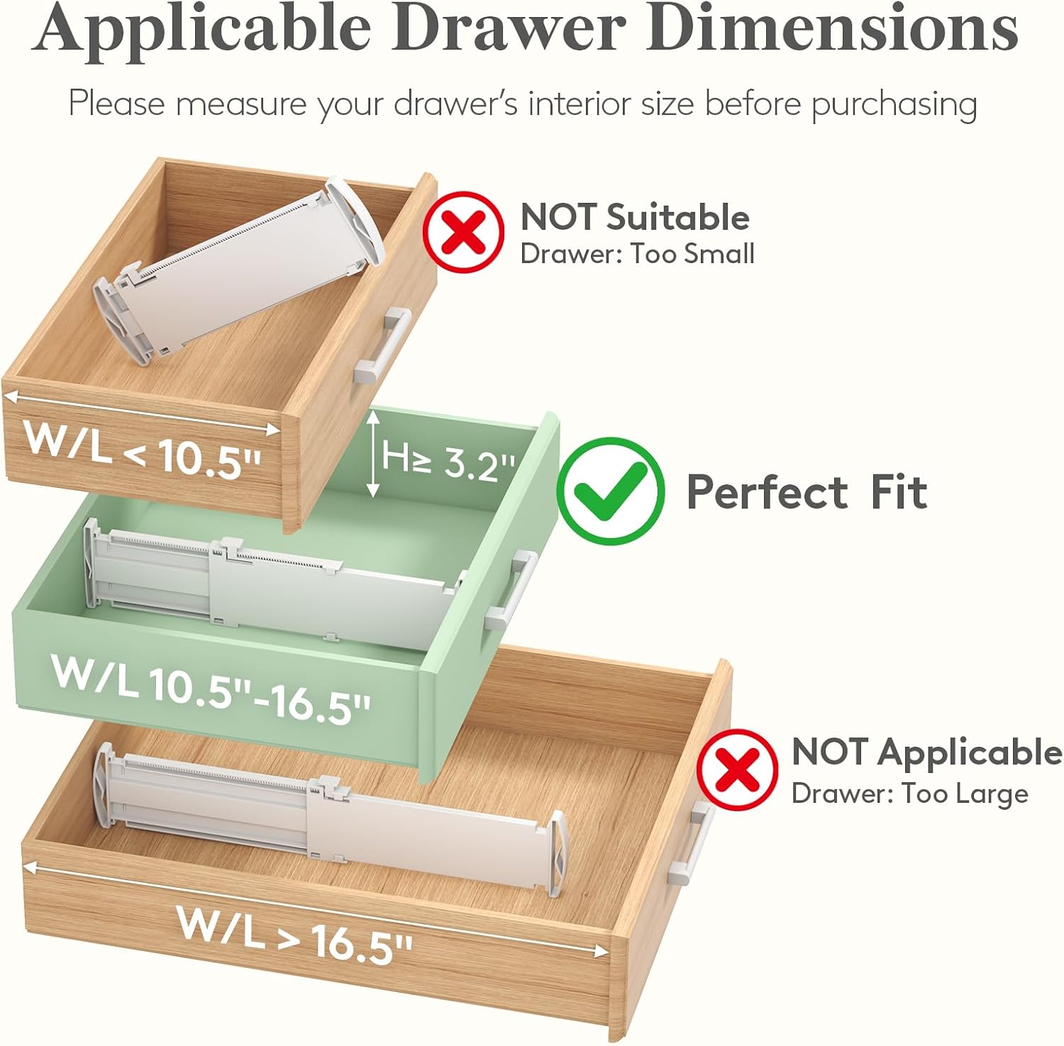 Drawer Dividers 3.2 Inch High, Adjustable Drawer Organizers For Clothes, Socks, Underwear And Dresser Storage