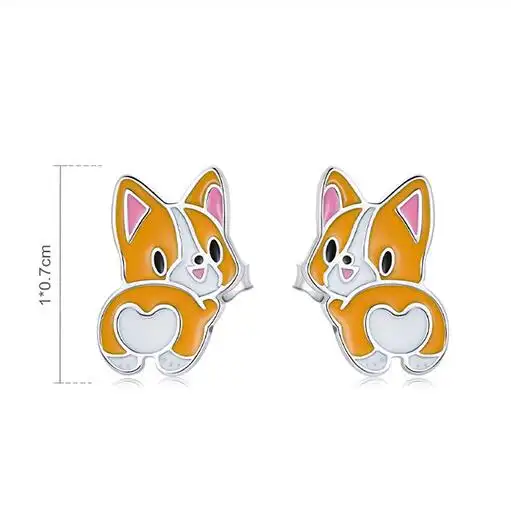 Women's Cute Corgi Sterling Silver S925 Stud Earrings
