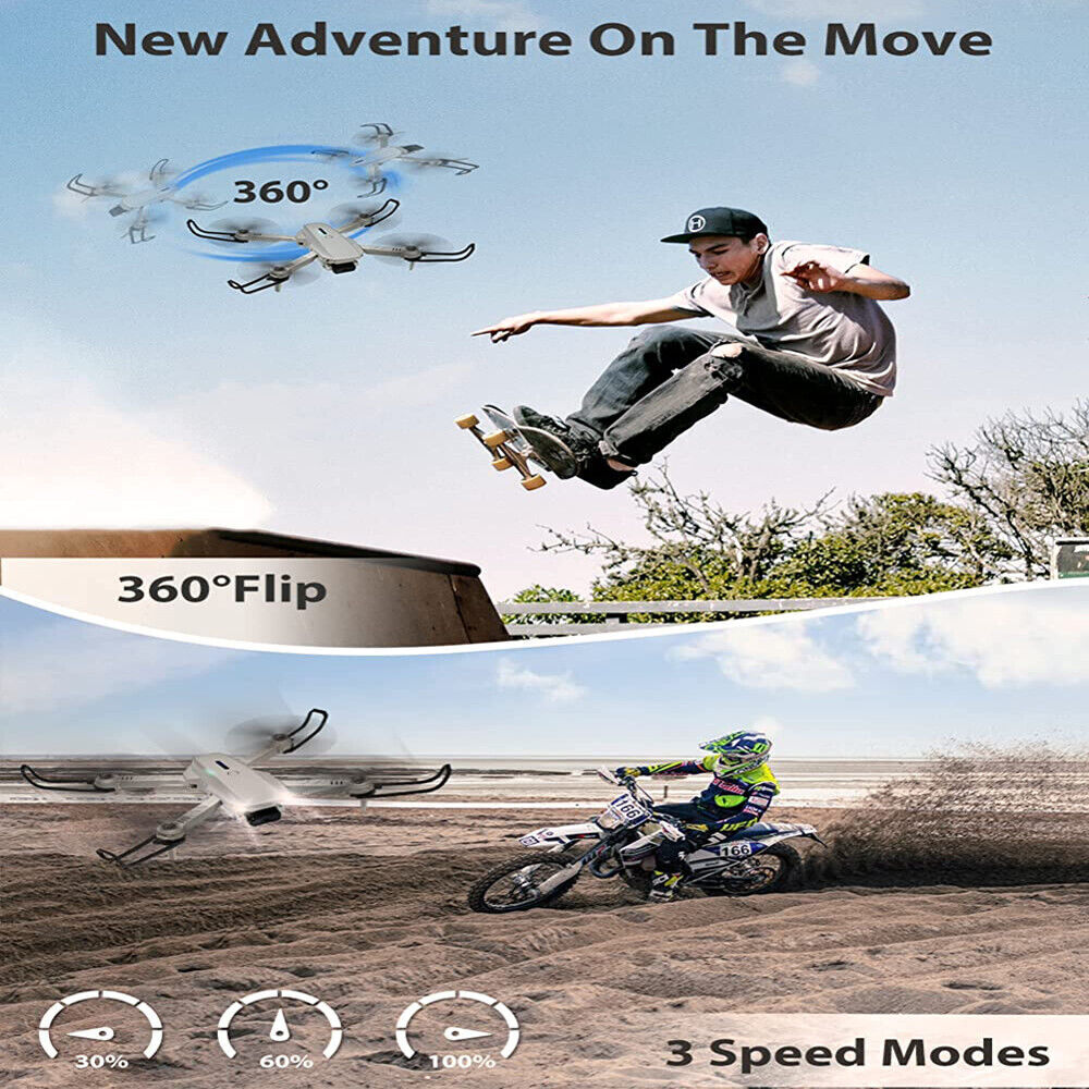 3 Batteries Pro Drone 4K Selfie Camera Wifi Fpv Foldable Rc Quadcopter UK