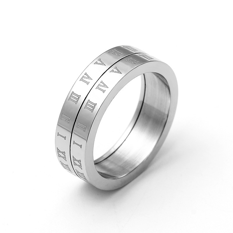 6mm Vintage Anxiety Turnable Roman Numeral Titanium Ring
