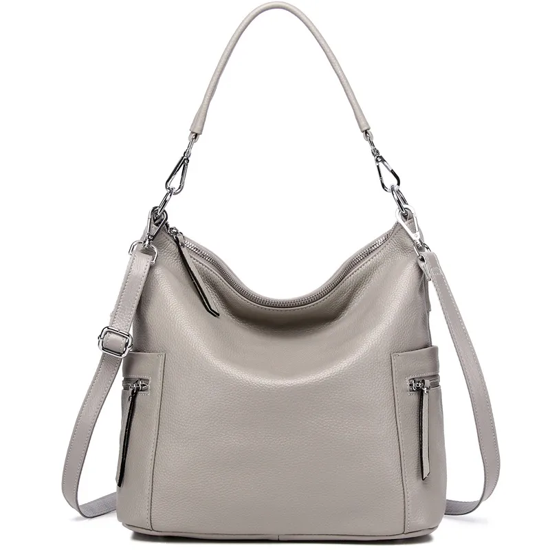 Leather European And American Fashion Top Layer Portable Messenger Shoulder Bag - Grey