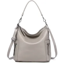 Leather European And American Fashion Top Layer Portable Messenger Shoulder Bag - Grey - View 1