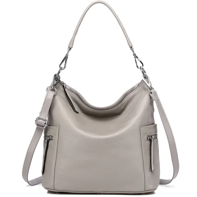 Leather European And American Fashion Top Layer Portable Messenger Shoulder Bag Grey - Shop at LoveMi