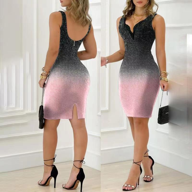 Women's Sleeveless Slim V-neck Gradient Dress