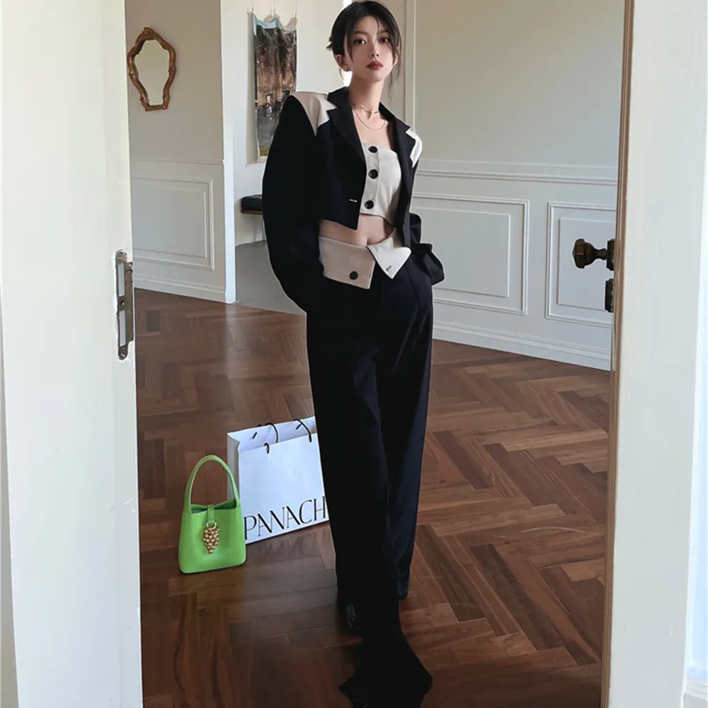 Temperament Short Suit Coat With Exposed Navel And Bra - Loose Coat