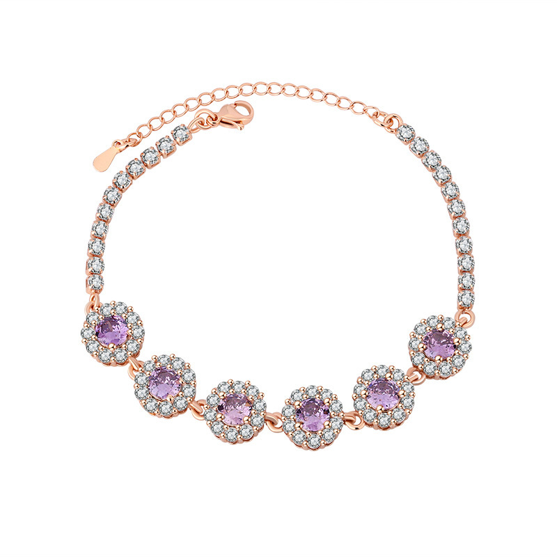 Purple Round Zircon Bracelet Sweet Cool Style Luxury Bangle Niche Exquisite Premium Wrist Jewelry For Women