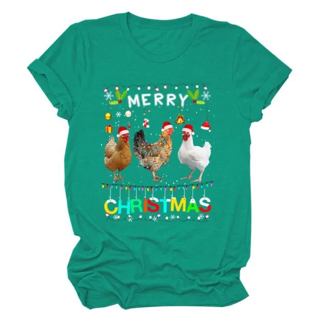Europe And The United States Christmas Printed Casual Ladies Short sleeved T shirt Dark Green Color - Shop at LoveMi