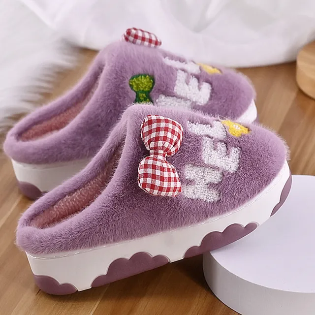 Thick Soled Cute Baotou Warm Slippers Purple - Shop at LoveMi