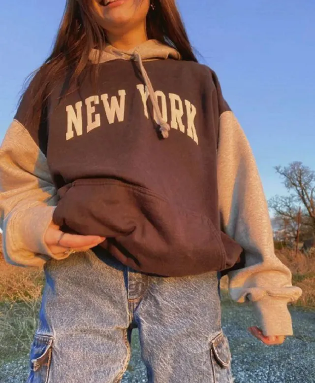 Casual Letter Embroidered Hooded Stitching Sweatshirt Red - Shop at LoveMi