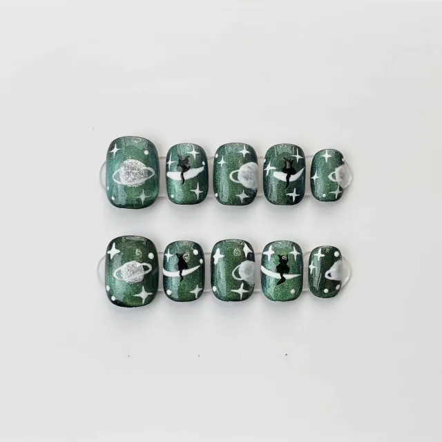 Handmade Wear Nail Cat Eye Series Wear Removable Patch 547 Short Round A - Shop at LoveMi