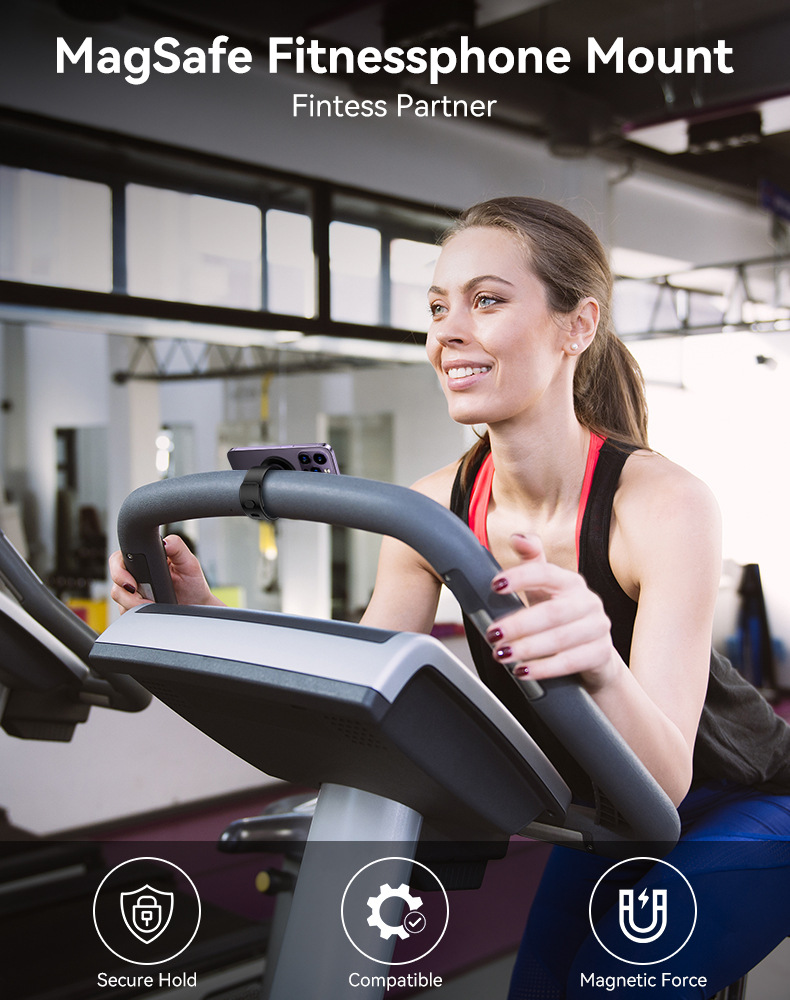 MagSafe Magnetic Phone Holder With Adjustable Silicone Strap, 4000Gs Strong Magnet Gym Shopping Cart Mount, 360 Rotation Stand For Phone & Universal Phones