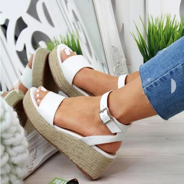 Wedge Sandals For Women Hemp Rope Sole Platform Shoes White - Shop at LoveMi