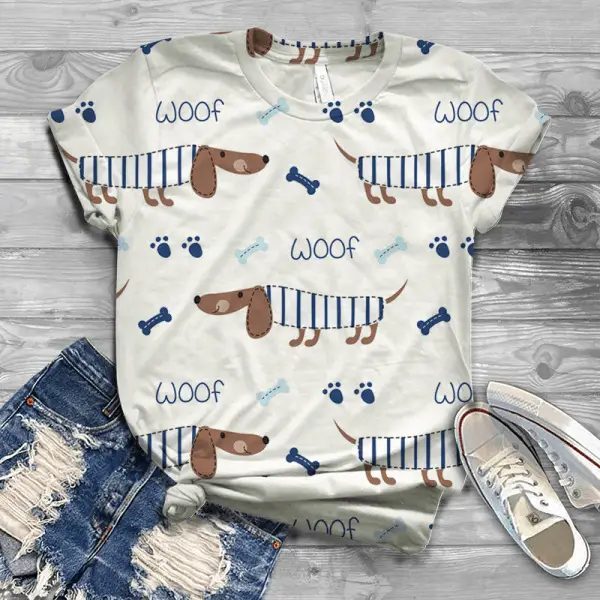 3D Dog Golden Hair Print Loose Men's Trendy Short Sleeve
