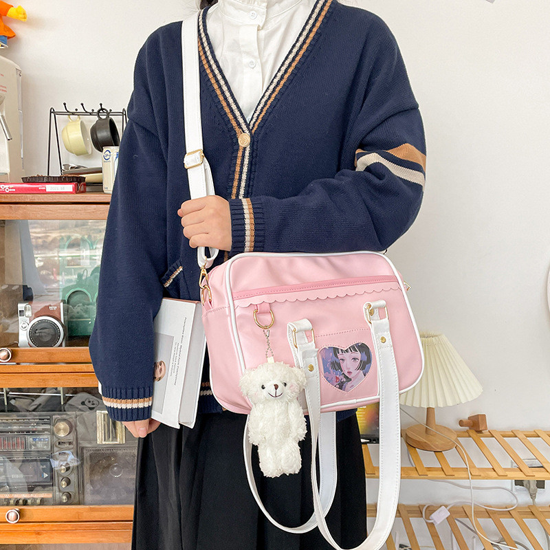 Japanese Animation Surrounding Cute Soft Sister Jk Uniform Portable Messenger Bag Funny Personality Transparent Card Student Bag