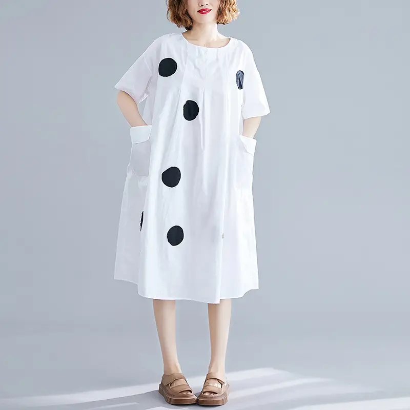 Summer New Large Size Women's Clothing Korean Style Polka Dot Print Loose Slimming Midi Dress