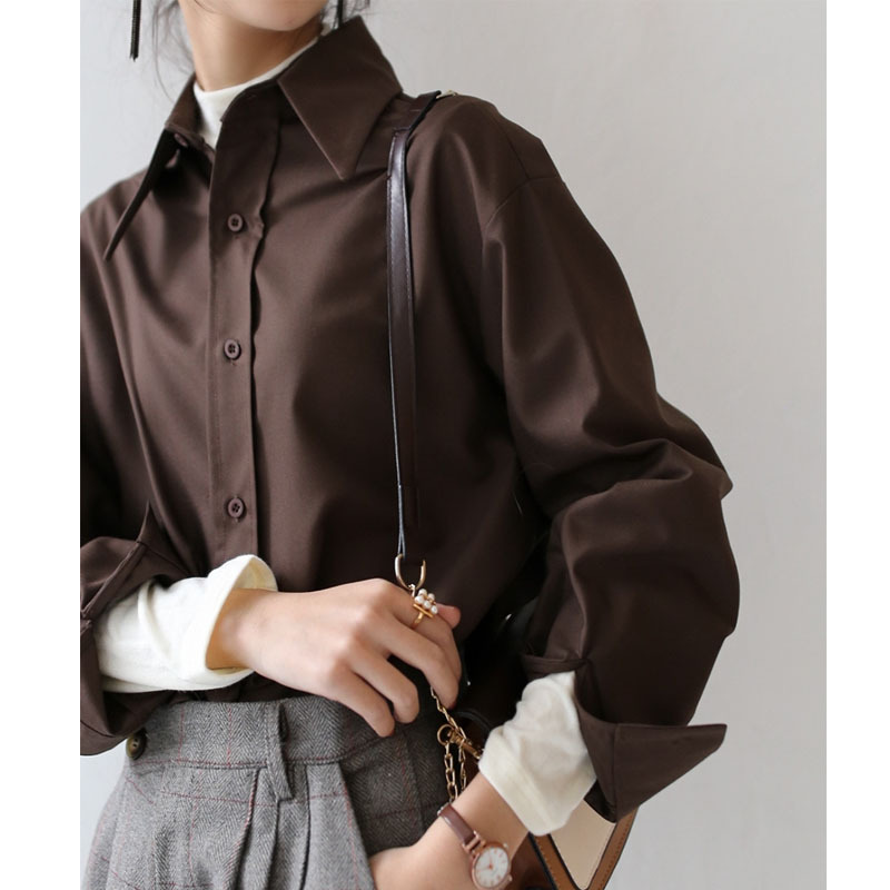 Pure Color Long-sleeve Women's Simple Loose All-match Korean Shirt