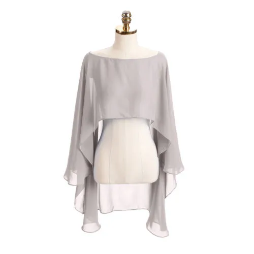 Color Crop Top Chiffon Cape Chiffon Shirt Silver - Shop at LoveMi