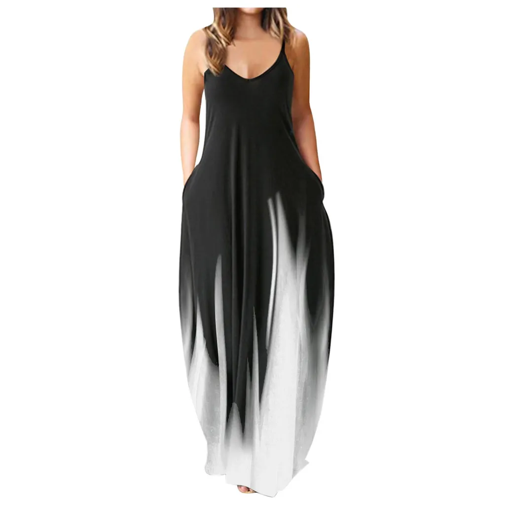 Casual Print Plus Size Sling Long Dress - Style4