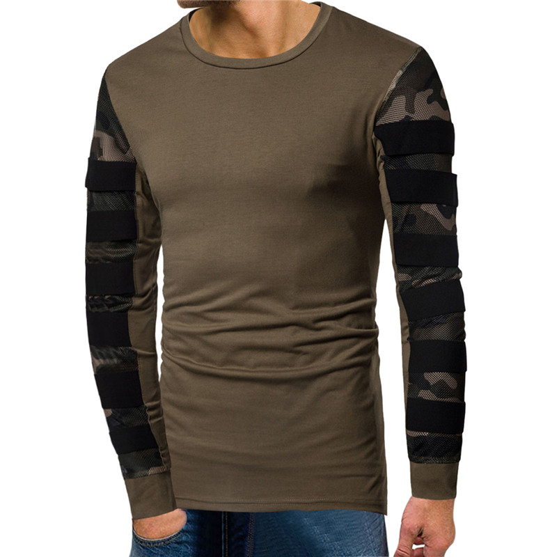 Men's Long Sleeve Pullover With Camo Mesh Stitching