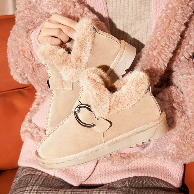 Fluffy Warm Snow Boots For Schoolgirl Bean Shoes Apricot - Shop at LoveMi