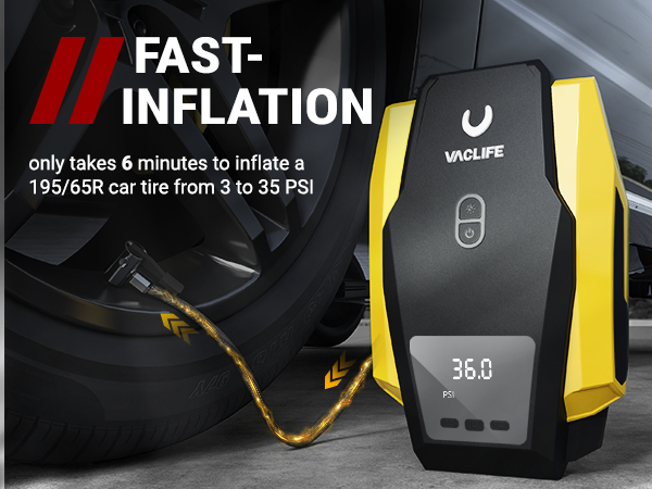 Portable air compressor tire inflator for car tires and bicycles, with LED light and digital pump option.