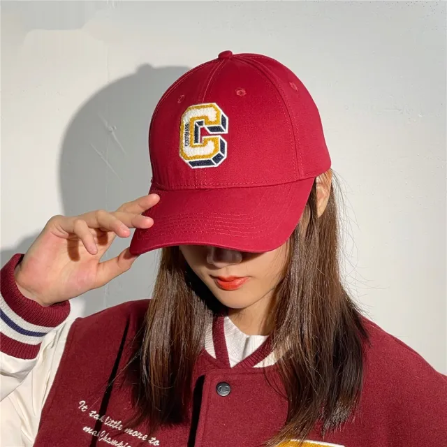 C Letter Hard Crown Baseball Cap Female Wine Red - Shop at LoveMi