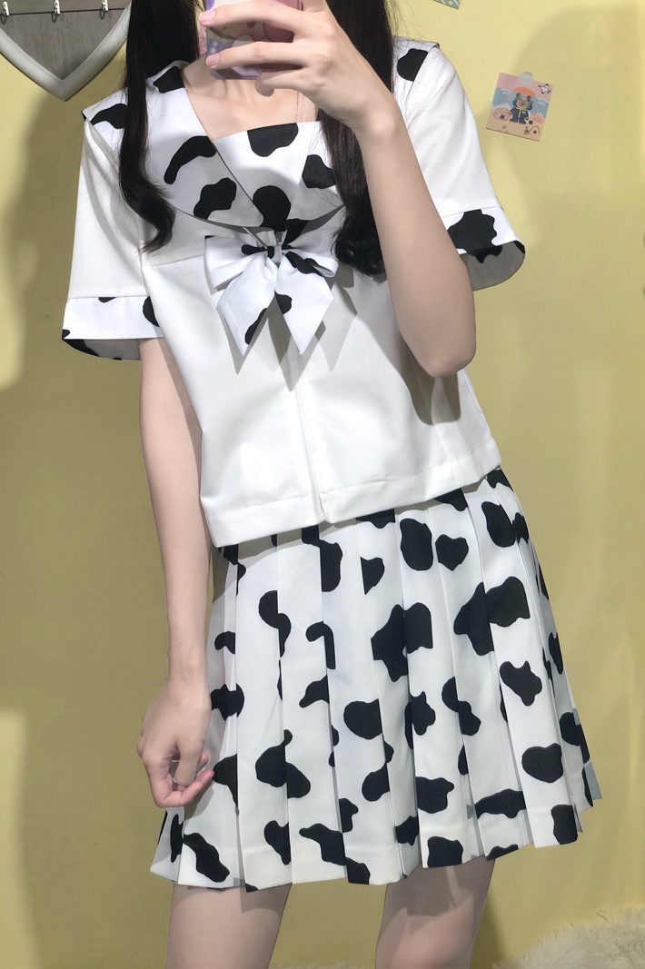 Title 3, Genuine Cow Pattern Solid Color Sailor Dress Sk...