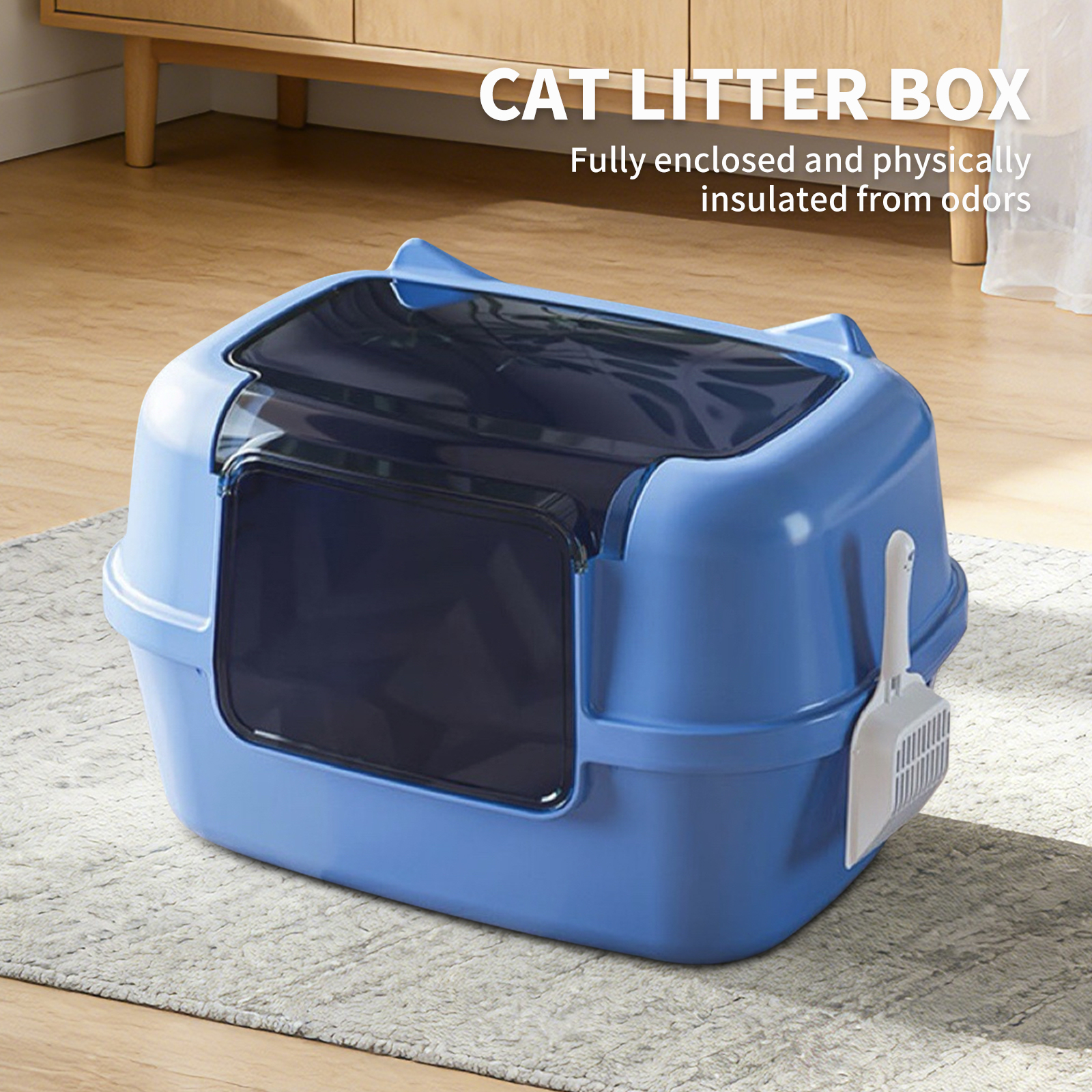 Extra Large Cat Ear Fully Enclosed Cat Litter Box, With Free Scoop & Litter Mat, Anti-Splash & Anti-Tracking Odor Locking, For Large Cats & Multi-Cat Households