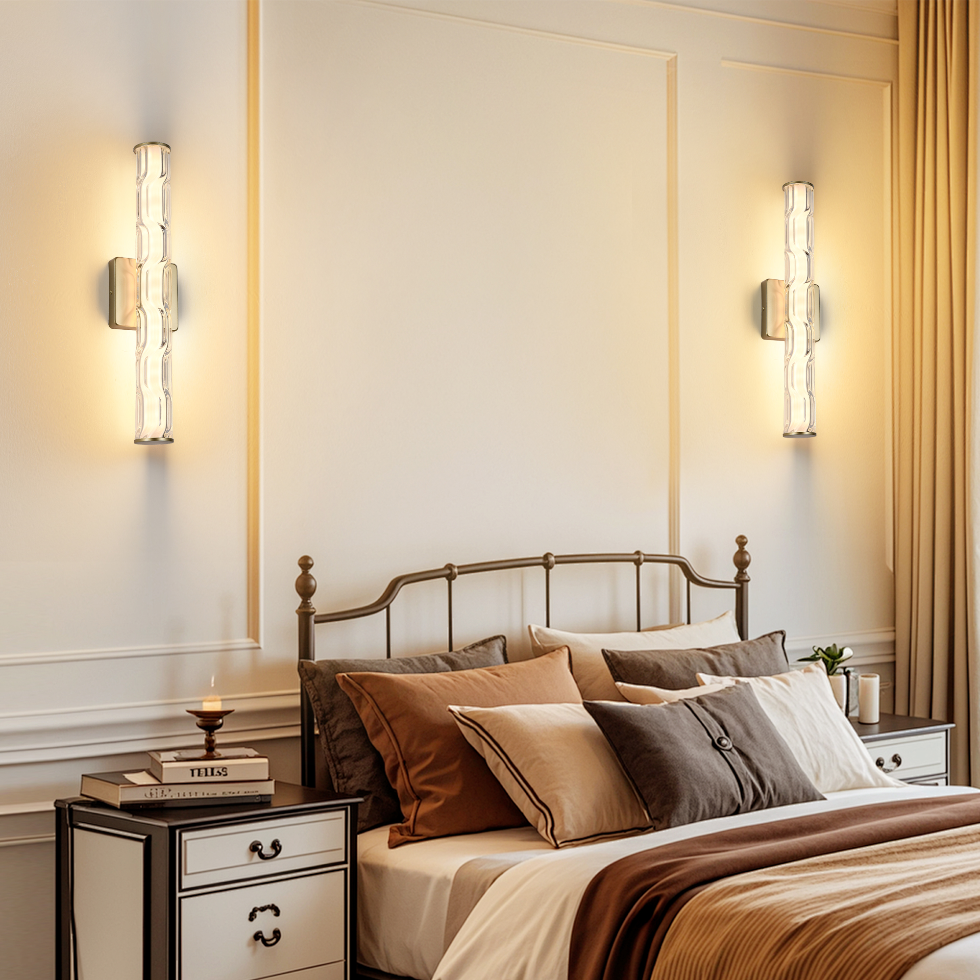 19.7in Gold Bathroom Wall Sconce Set Of 2, Modern Single Sconce Wall Lighting, Upgrated K9 Crystal Bronze Wall Light, Bedroom Vanity Sconce, Wall Lamp For Living Room, Stairway, Hallway