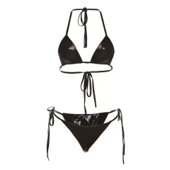 Hanging Neck Lace-up Reflective Bikini Two-piece - Black - View 1