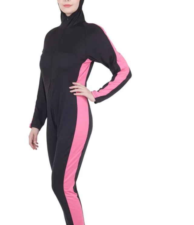 Conservative One piece Swimsuit Color Matching Ladies Wetsuit Black - Shop at LoveMi
