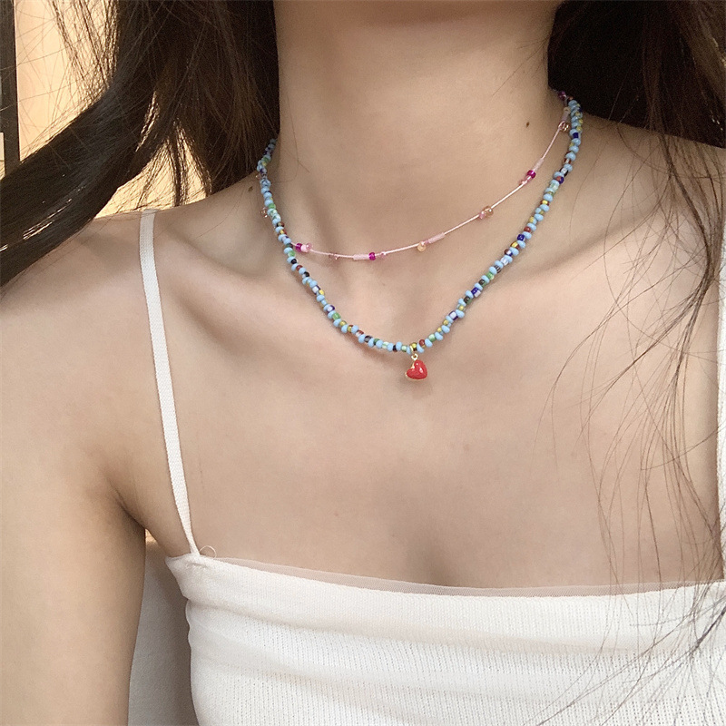 عقد يدوي بحبات زرقاء تصميم أنيق لسلسلة الترقوة متعددة الاستخدامات