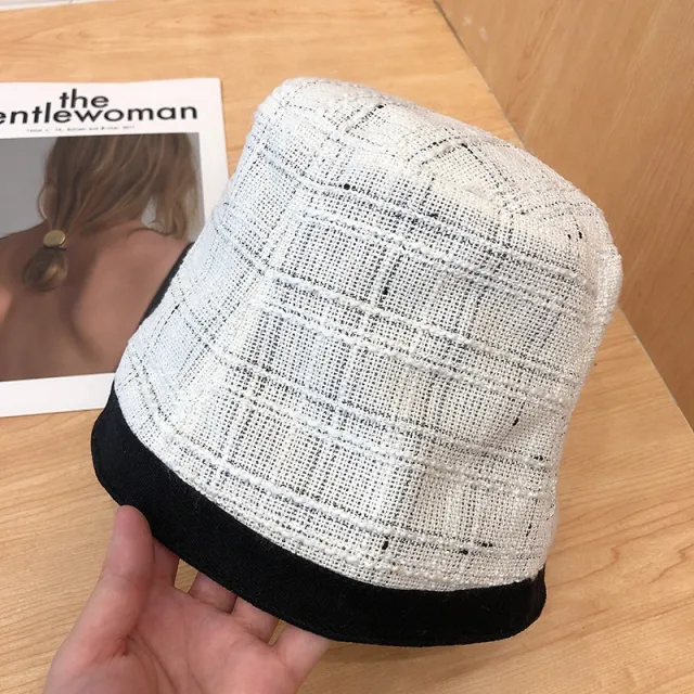 Double sided Wearing Temperament Basin Hat Jacquard Lattice Bucket Hat Women White - Shop at LoveMi