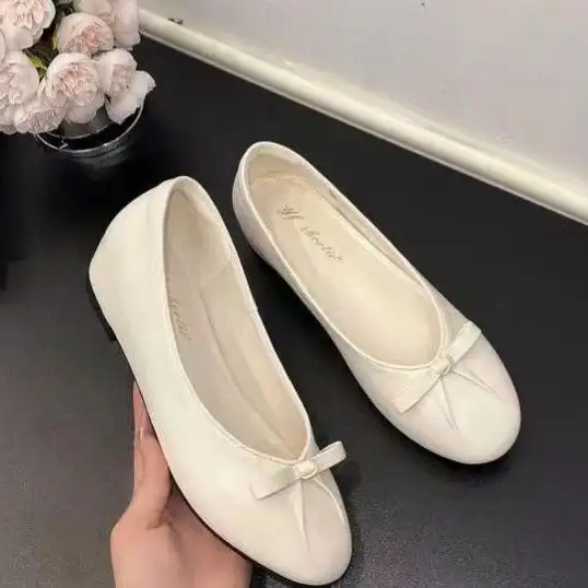 Women Luxury Elegant Metallic Gold Mini Front Bow Ballet Flats, Round Toe Shiny Soft Leather Slip On Minimalist Banquet Party Date Night Casual Ballerina Loafer