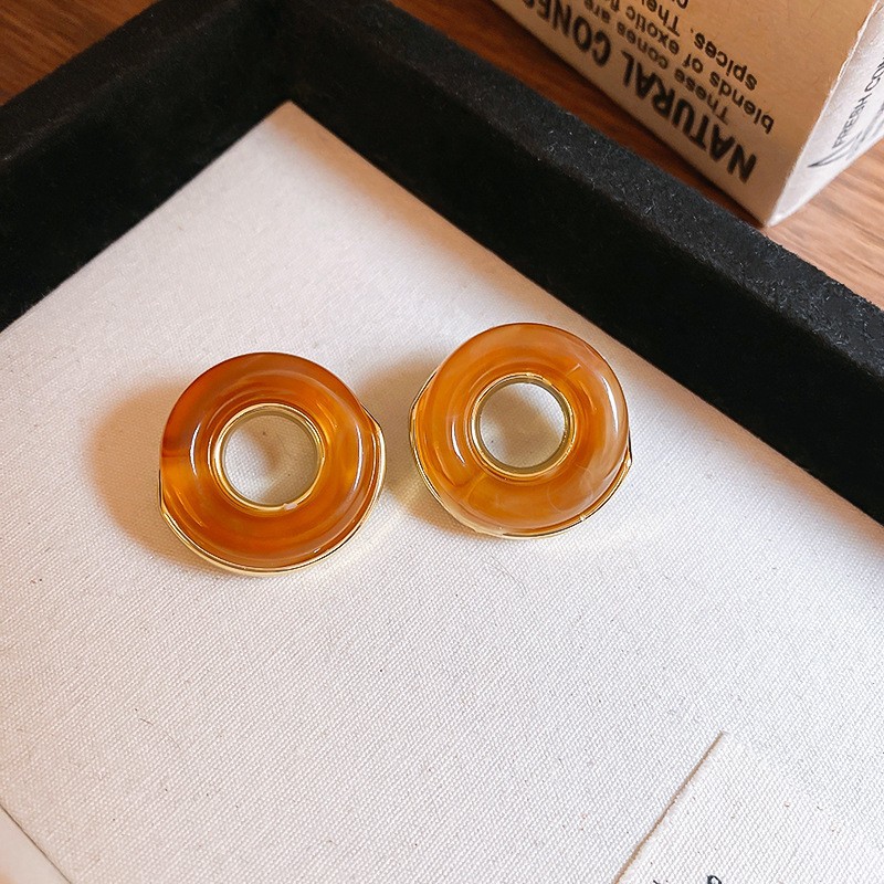 Amber Resin Gold Stud Earrings – Lightweight Statement Pieces - Image 6