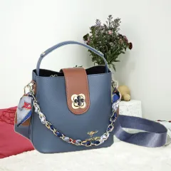 Temperament Bucket Bag Handbag Broadband Shoulder - Blue - View 1