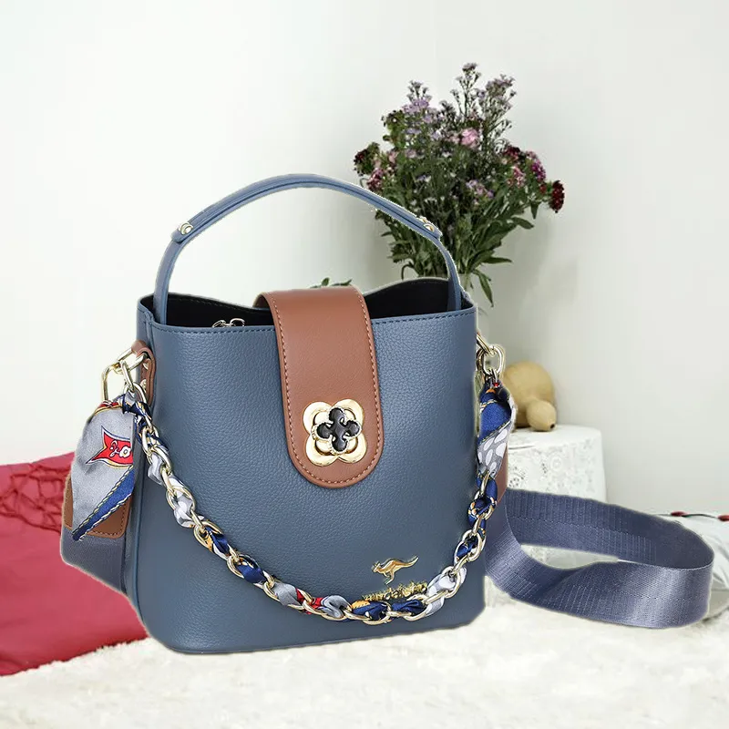 Temperament Bucket Bag Handbag Broadband Shoulder - Blue