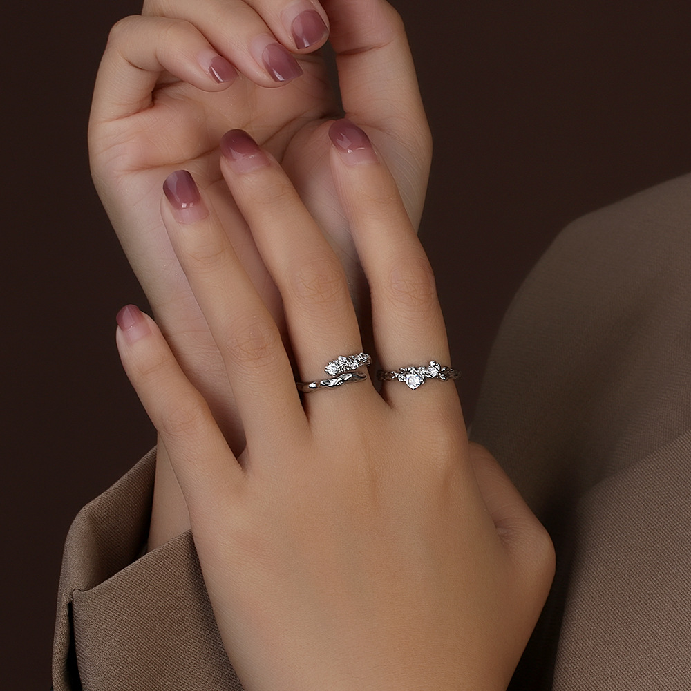 French Style Star Studded Zircon Antique Index Finger Ring