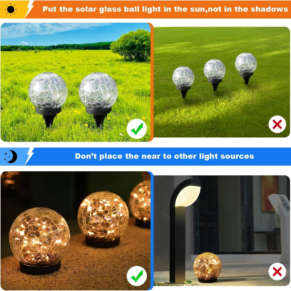 Solar Globe Lights Outdoor Waterproof Solar Balls-Solar Garden Lights Orbs Solar Globe Lights For Outside 6 Pack Cracked Glass Ball For Lawn Patio Yard 4
